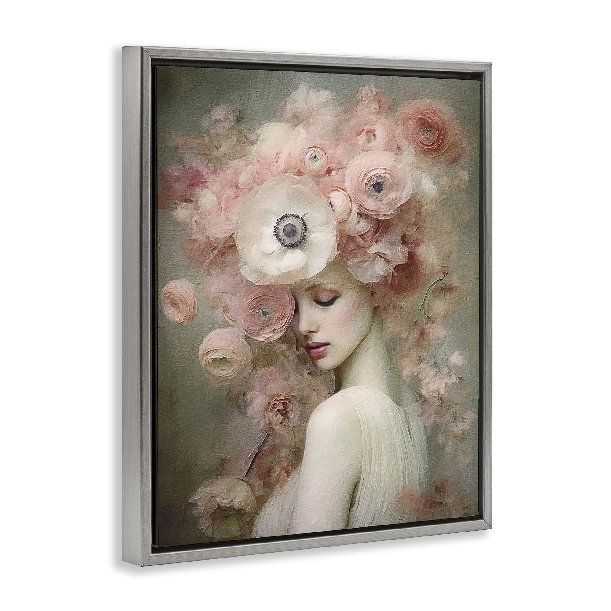 Stupell Industries Blush Florals Portrait Novelty Painting Gray Floater Framed Art Print Wall Art, 17 x 21