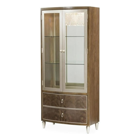 Michael Amini Vill Cherie Wood Display Cabinet in Hazelnut Brown
