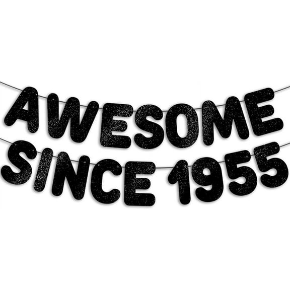 Awesome Since 1955 Banner - Black Glitter 70th Birthday and Anniversary Party Decorations 70th Birthday Decorations for Women/Men 70th Birthday Sign Gifts for Him/Her