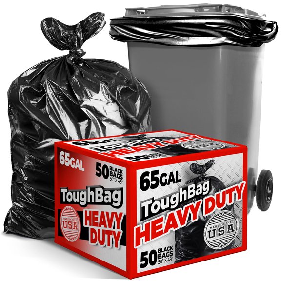 64-65 Gallon Trash Bags Heavy Duty, (50 Count) 50 x 48” Extra Large Trash Bags, Black - Made In USA