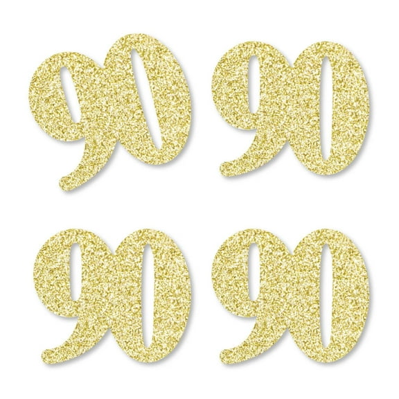 Big Dot of Happiness Gold Glitter 90 - No-Mess Real Gold Glitter Cut-Out Numbers - 90th Birthday Party Confetti - Set of 24