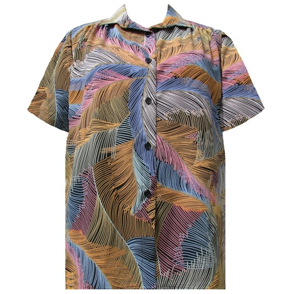 A Personal Touch Women's Plus Size Short Sleeve Button-Front Tunic with Shirring - Electric Leaf - 6x