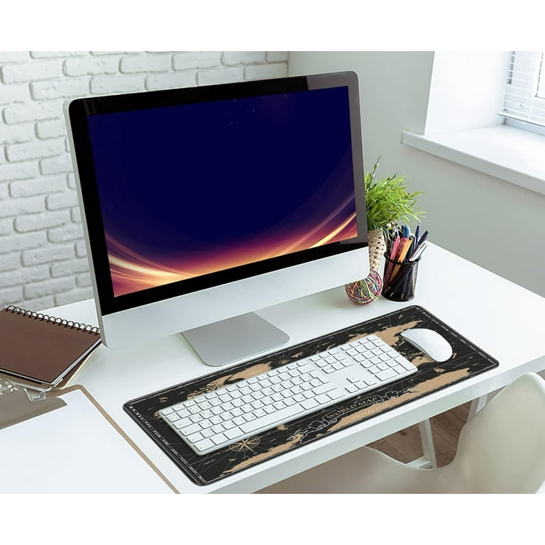 Vintage World Map Desk Mat,Black Golden World Map Extended Gaming