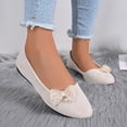 thumbnail image 2 of Gpaecead Women's Pearl Pendant Mesh Bow Ballet Flats Faux Suede Cushioned Slip On Non Slip Shoes For Weddings, Work And Parties, White, 2 of 5