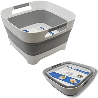 HOGTEN Collapsible 3-in-1 Wash Basin With Cutting Board & Drainage – Folding Dishpan For Camping, RV, Small Kitchens – Food-Safe Silicone, Space-Saving Design