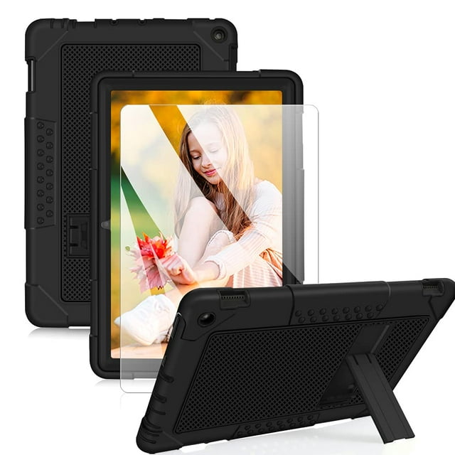 Mignova for Fire HD 10 Case,Heavy-Duty Drop-Proof Shock-Resistant Rugged Protective case(with Stand) for All-New Amazon Fire HD 10&Fire HD 10 Plus(11th Generation, 2021 Release (Black/Black+1 Pack)