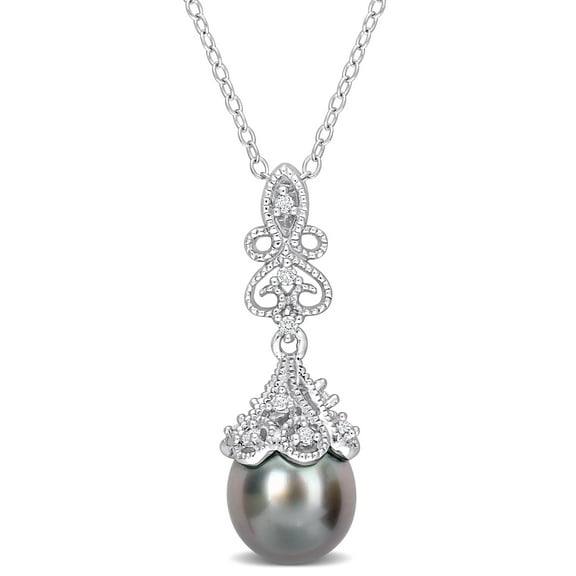 Everly Women's 8mm Cultured Black Tahitian Pearl Sterling Silver Pendant