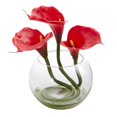 thumbnail image 1 of Nearly Natural 1536-R D 9 in. Calla Lily Artificial Arrangement in Rounded Glass Vase, Red, 1 of 1
