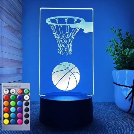 YSTIAN 3D Basketball Night Light led Lamp Illusion 16 Color Changing Table Desk Decoration Lamps Birthday Gift Acrylic Base USB Cable Toy