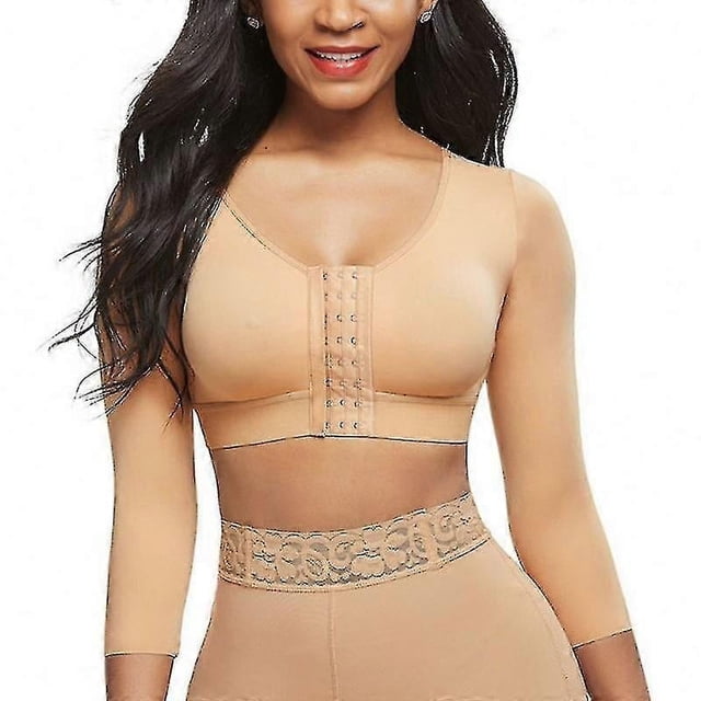 Womens Shapewear 3/4 Sleeve Arm Shaper Front Closure Compression Bra Post Surgery Posture Corrector Tank Top