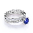 thumbnail image 3 of JeenMata Antique 1.75 Carat Round Dark Lab Created Blue Sapphire Bridal Wedding Ring Set in 18k White Gold Over Silver, 3 of 6