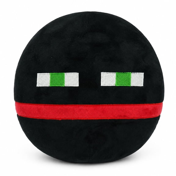 Verity Black Round Plush Pillow, 9.8 in Soft Stuffed Cushion with Embroidered Pixel Eyes, Cute Gaming Room Decor & Gift, Ages 14