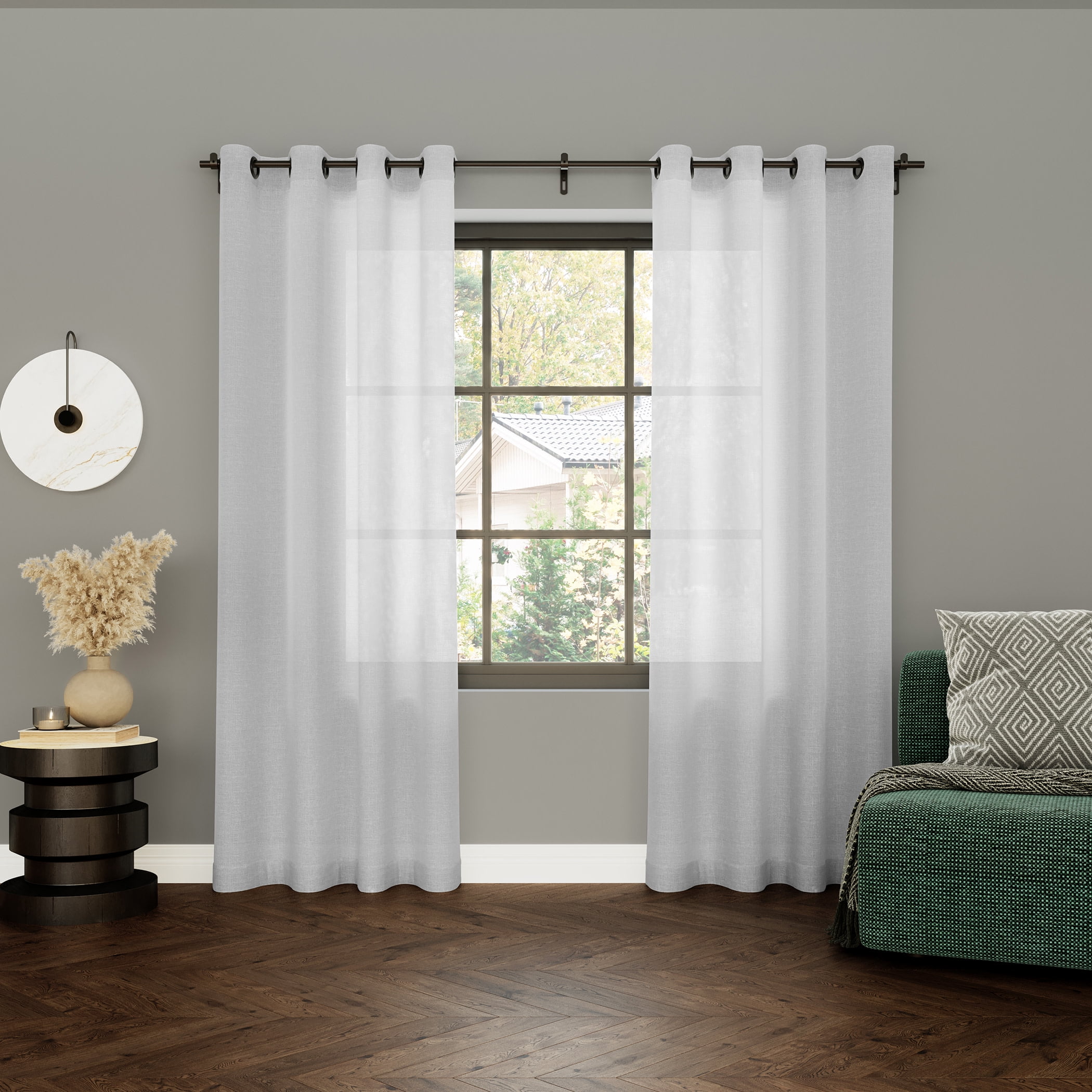 Archaeo Slub Textured Linen Blend Black Grommet Top Curtain, 52"x84", White