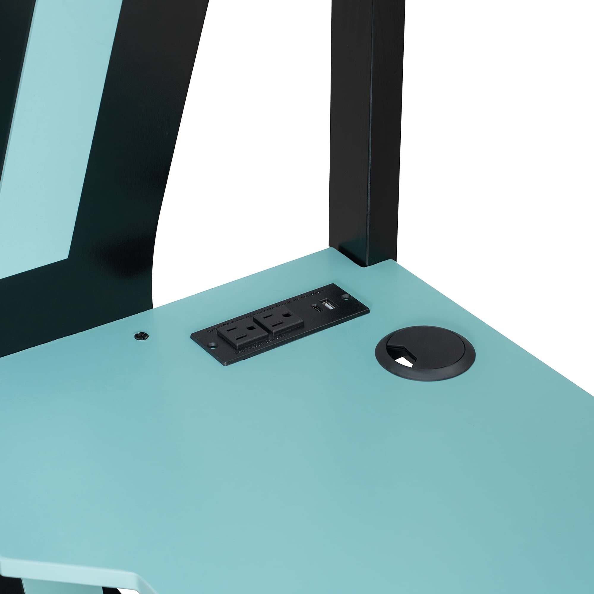Aukfa Full Over Full Gaming Bunk Bed with Desk, USB Charging Station & LED Lights, Heavy-Duty Wood Esports Loft Bed Frame, Blue