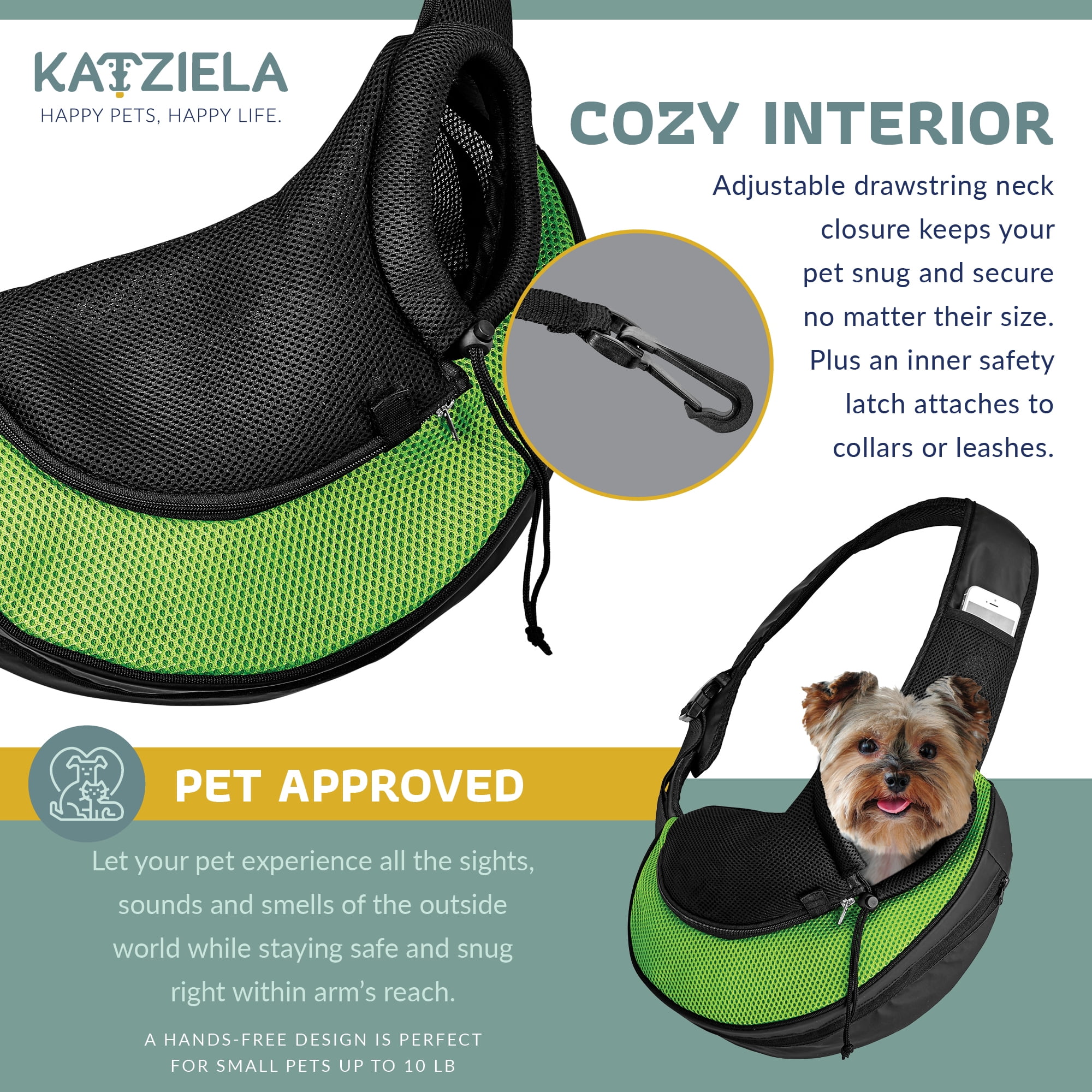 Katziela Pet Carrier Sling Bag, Airline Approved, Green