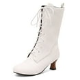 thumbnail image 7 of White Women'S Mid-Calf Boots With Lace-Up And Round Toe Flat Design For Casual Winter Wear Pu Leather Comfort Fit, 7 of 7