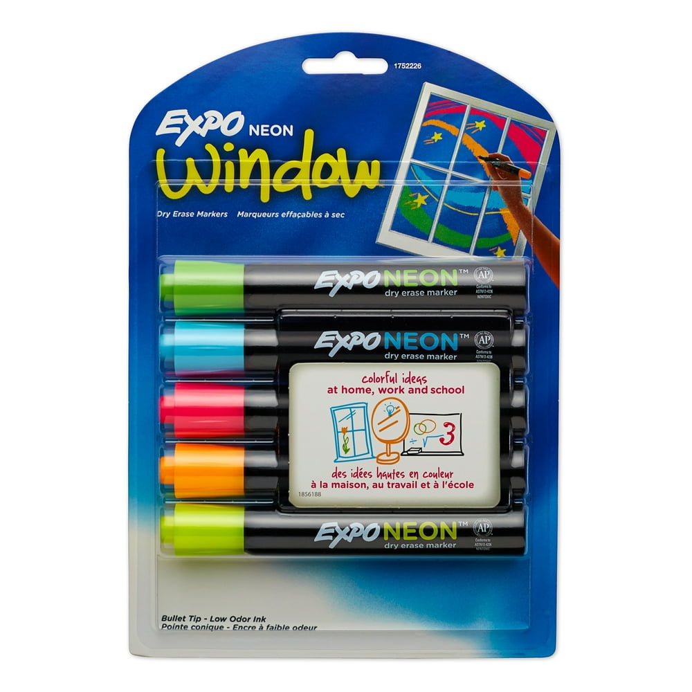 Expo® Neon Dry Erase Markers, Bullet Tip, Assorted Colors, 5 Pack