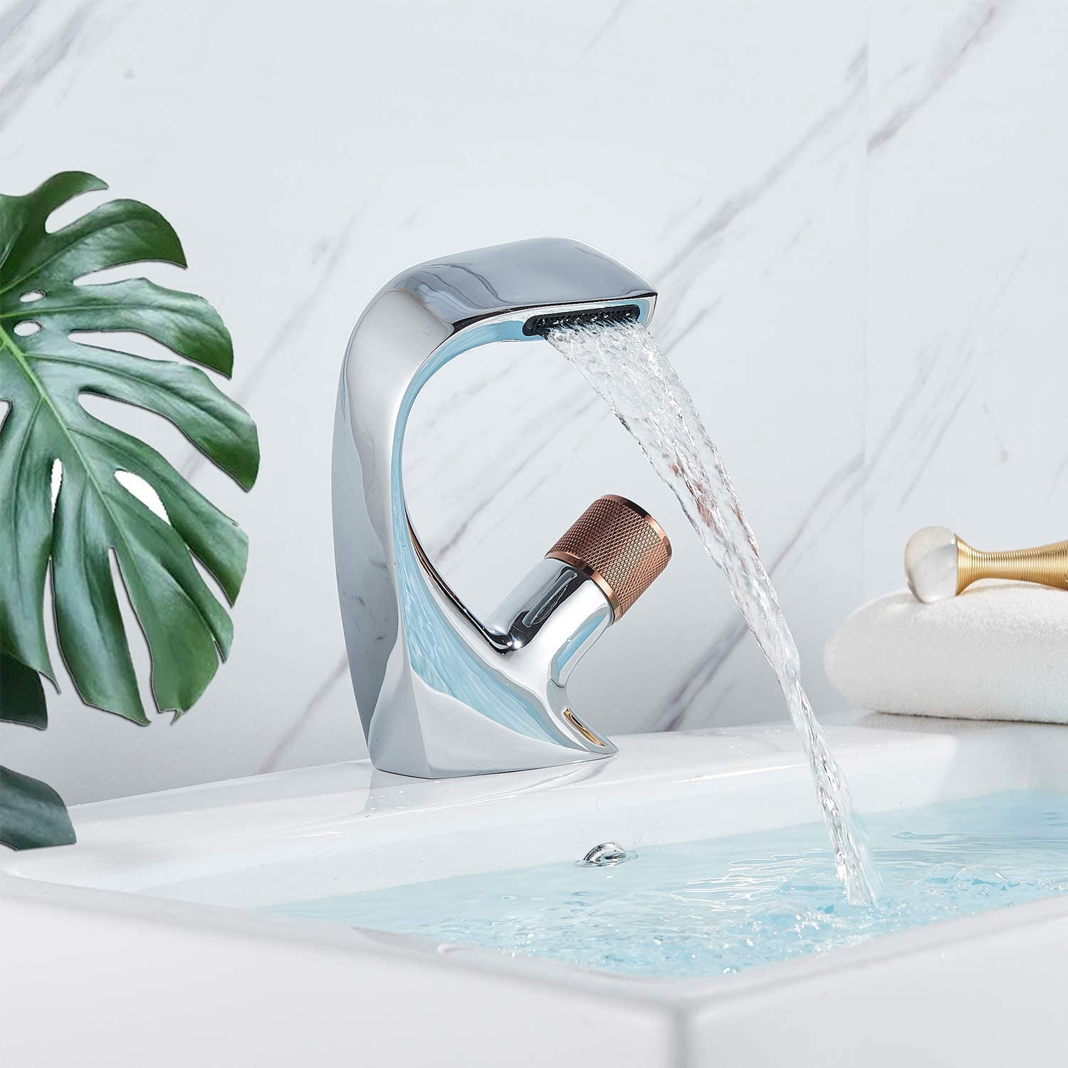 Chrom Basin Faucet Waterfall Single Handle Single Hole Waterfall Spout ...