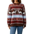 thumbnail image 6 of Sedceaty Women Christmas Sweater, Knitted Patchwork Crew Neck Long Sleeve Pullover Knitwear with Rib-Knit Hem for Ladies, 6 of 9