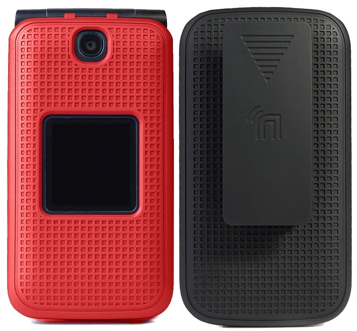 Case With Clip For Alcatel Go Flip V Metallic Red Snap On Cover With Rotating Ratchet Belt Hip Holster For Alcatel Go Flip Myflip 4g Quickflip At T Cingular Flip 2 05dl 4051s 4044 05