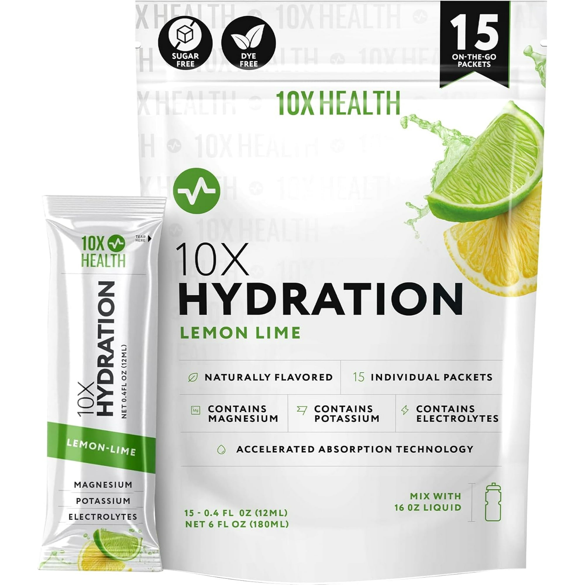 10X Hydration Wave Crusher - Liquid Electrolyte Drink Mix Packets - 15 Stick packs, Lemon Lime