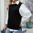 thumbnail image 6 of Aboser Womens Sweater Vest Sleeveless Crew Neck Sweaters Dressy Casual Workwear Cozy Side Button Knit Vests Soft Ribbed Edge Waistcoat Black M, 6 of 8