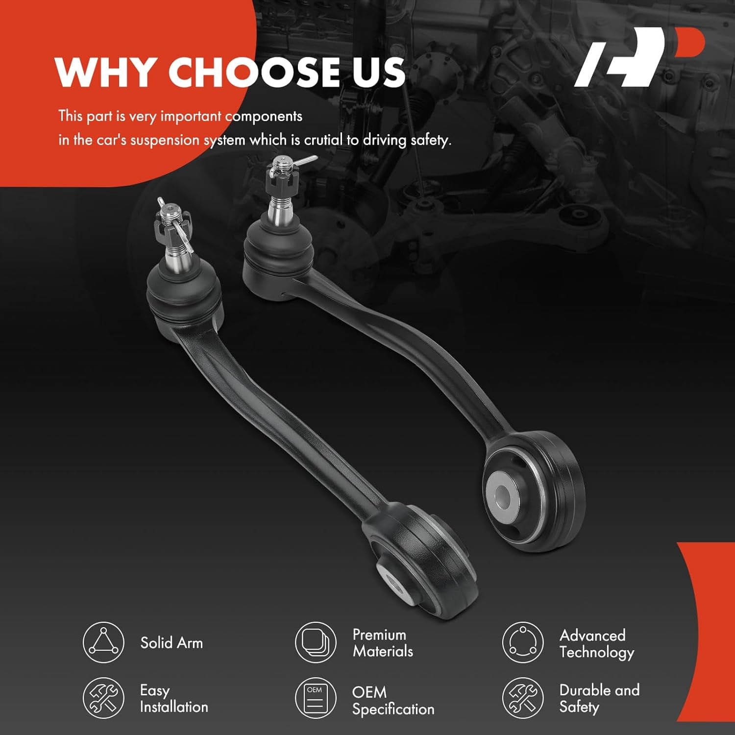 A-Premium 2 x Front Rearward Upper Control Arms, with Ball Joint & Bushing, Compatible with Hyundai Genesis 2009-2014, Equus 2011-2014