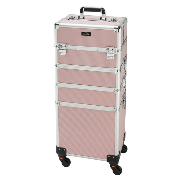 Omysalon 4 in 1 rolling cosmetic makeup train case for professional, Pink makeup trolley