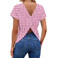 thumbnail image 3 of Backless Cross V-Neck Top for Women - Short Sleeve Graphic Print Tee, Sexy Open Back Blouse for Women's Summer Party & Casual Outfits Pink XL, 3 of 7