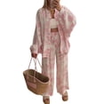 thumbnail image 3 of Women 2 Piece Outfits Sets Dressy Shirt Wide Leg Drawstring Pants Sets Pink M, 3 of 9