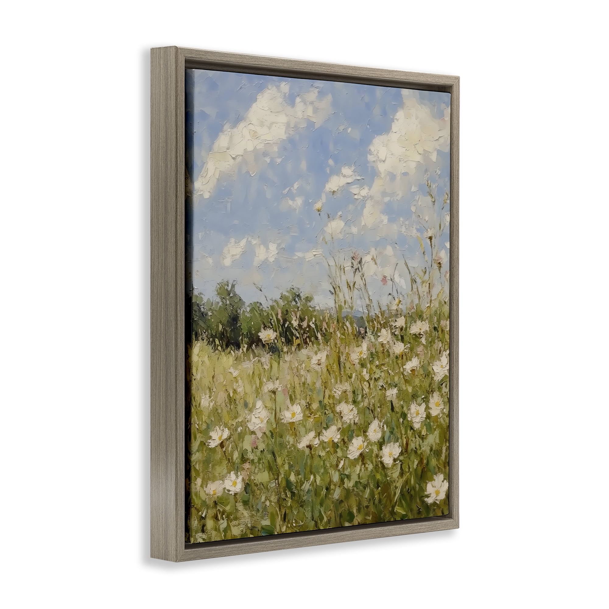 Stupell Industries Wildflower Field Beneath Blue Sky Brown Framed Floater Canvas Wall Art, design by LSR Design Studio