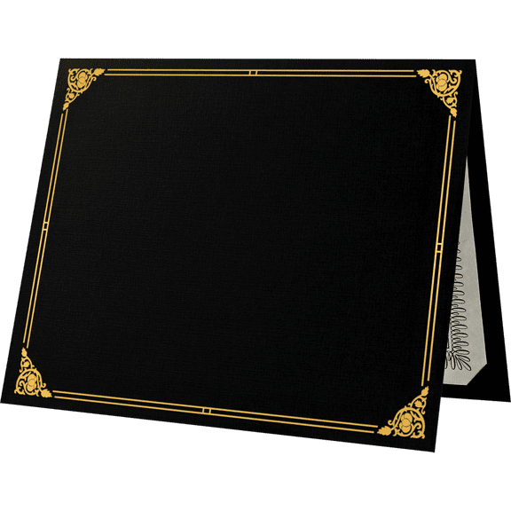 LUXPaper Certificate Holders for 8 1/2 x 11 Documents, 100 lb, Black Linen, Gold Foil Floral Border, 100 Pack, Holder Size 9 1/2 x 12