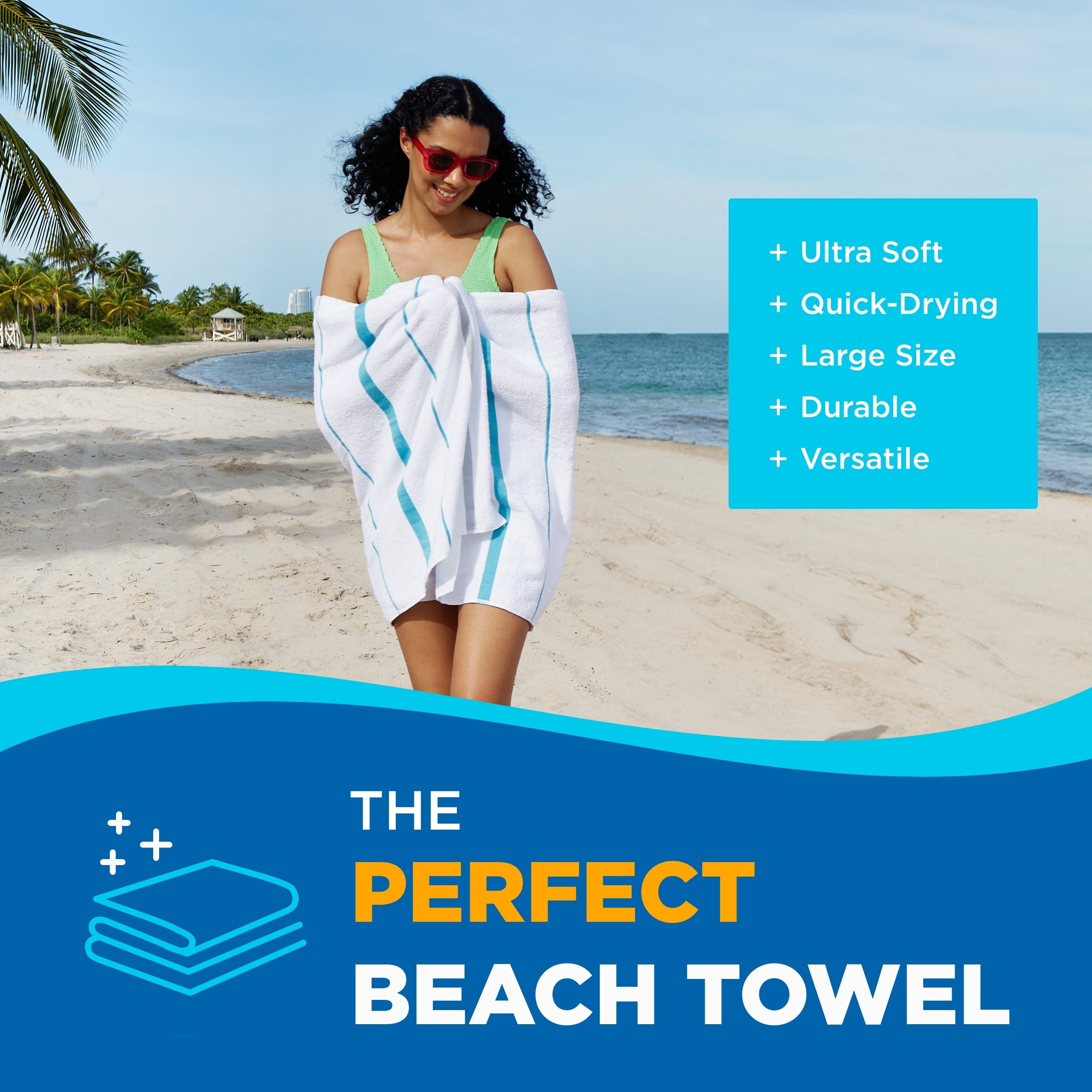 Kaufman - Terry Horizontal Sailor Stripes Beach Pool Towels - Set of 4 Pcs - 30in X 60in - 400 GSM - Luxury Hotel Towels 4-Pack (Turquoise)