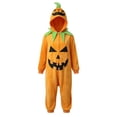 thumbnail image 3 of YunPes Girls Pumpkin Onesie Cozy Flannel Hooded Jumpsuit Green Leaf Collar & Jack O' Lantern Kids Halloween Funny Dress Up Wear, 3 of 3