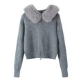 thumbnail image 4 of Unir Womens Sweaters, Zip Front Knit Cardigan Sweater, Furry Faux Fur Collar Long Sleeve Jacket, Fall Sweaters For Women S‑M, 4 of 4