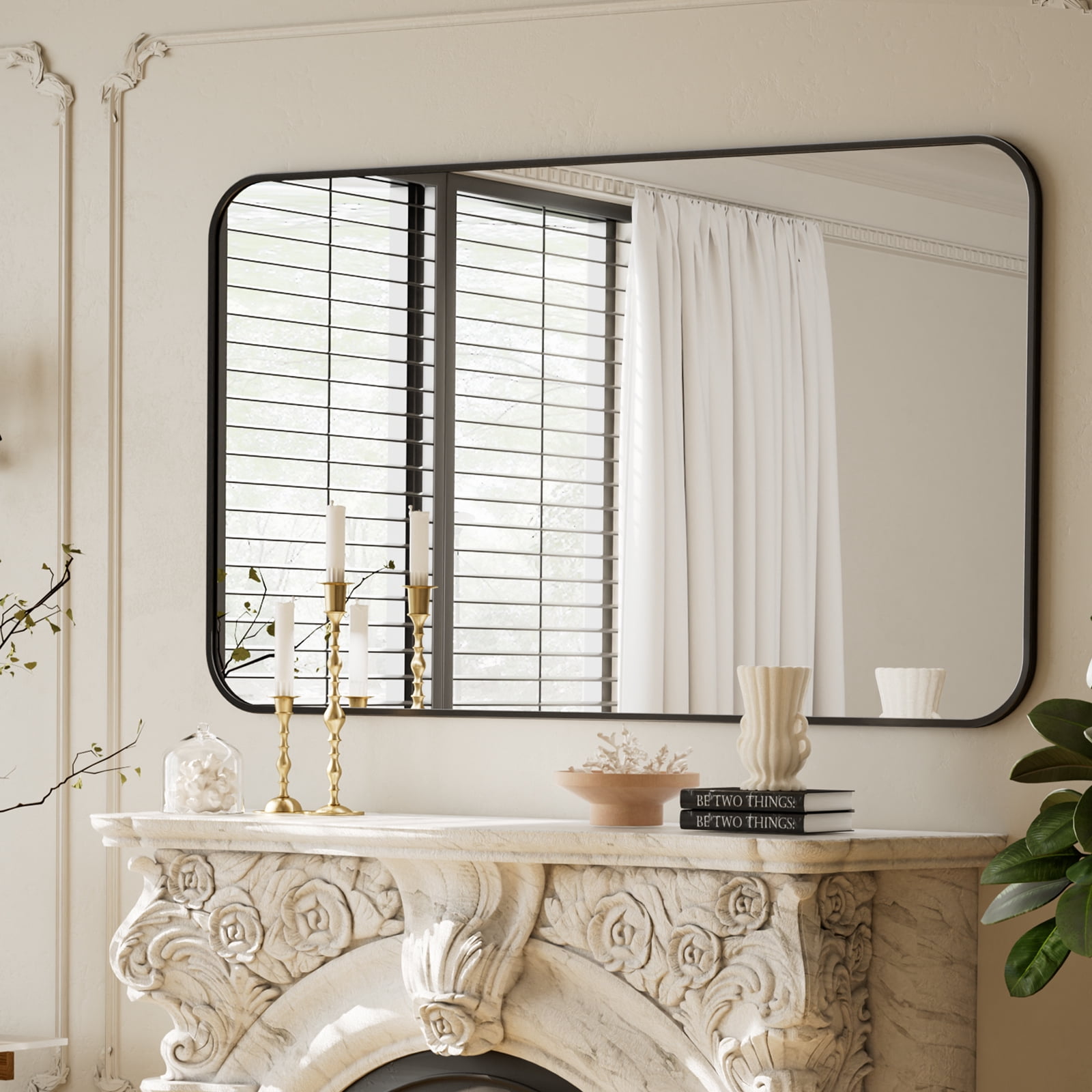 GRAHMCY 36"x48" Bathroom Mirror Wall-Mounted Vanity Mirror with Rectangular Metal Frame, Black
