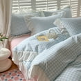 thumbnail image 2 of Blue Gingham Ruffle Duvet Cover Twin Size Comforter Cover Set Vintage Plaid Checkered Farmhouse Bedding Set 66"x89" 3 Pieces, 2 of 8