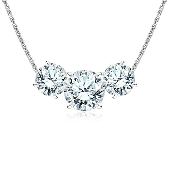 JeenMata 1 Carat Lab Grown Diamond Pendant Necklace - Round Cut Three Stones Pendant in White Gold Plating