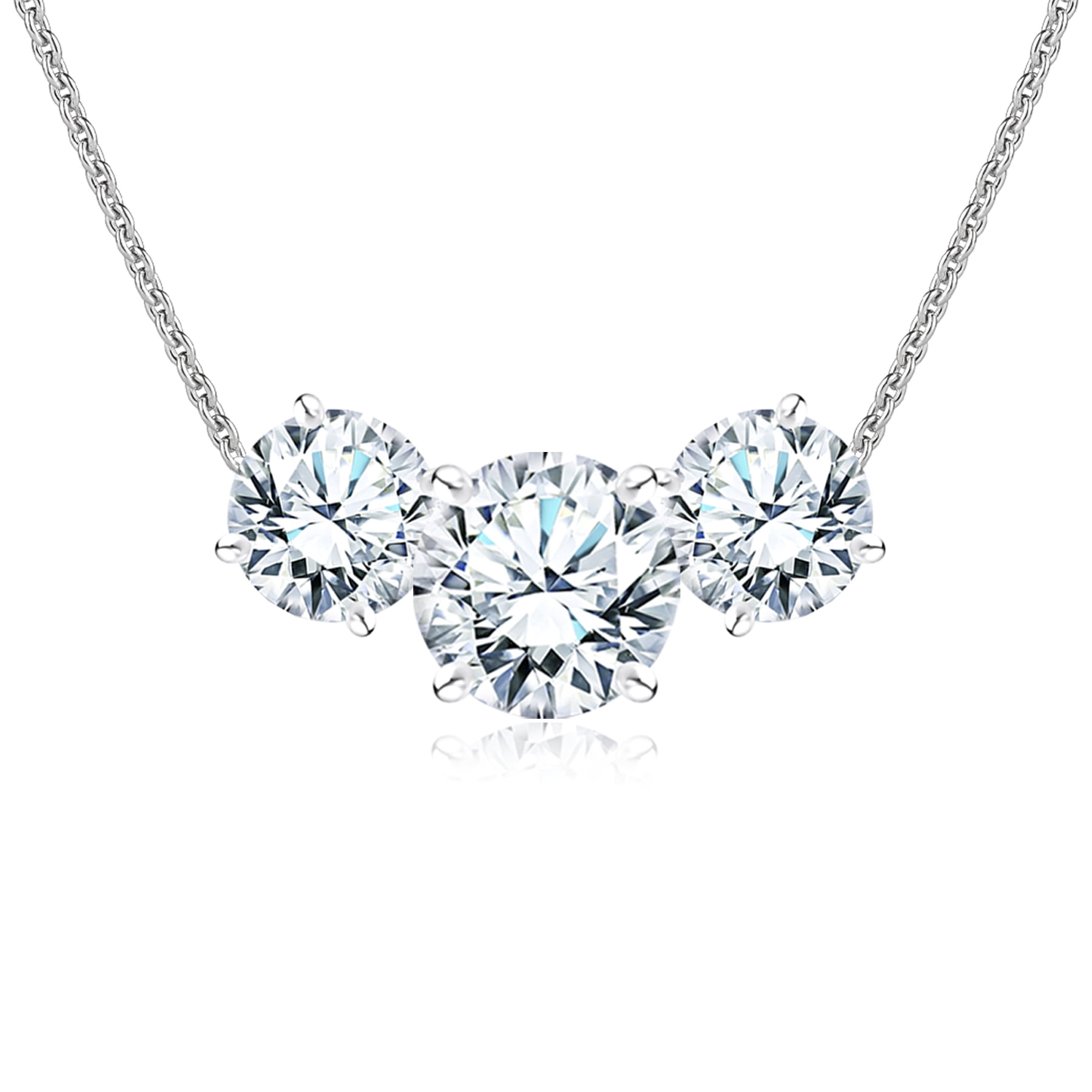 JeenMata 1 Carat Lab Grown Diamond Pendant Necklace - Round Cut Three Stones Pendant in White Gold Plating