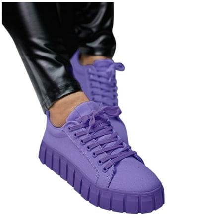 

NECHOLOGY Womens Casual Work Shoes Lace Walking Toe Flat Shoes Casual Women s Up Platforms Round Fashion Natural Sandals for Women Purple 11