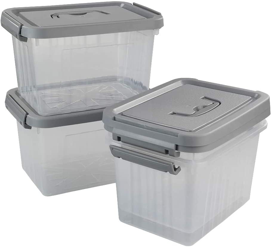 Wekiog 6 Quart Plastic Storage Bins with Handle, Black Latching Box