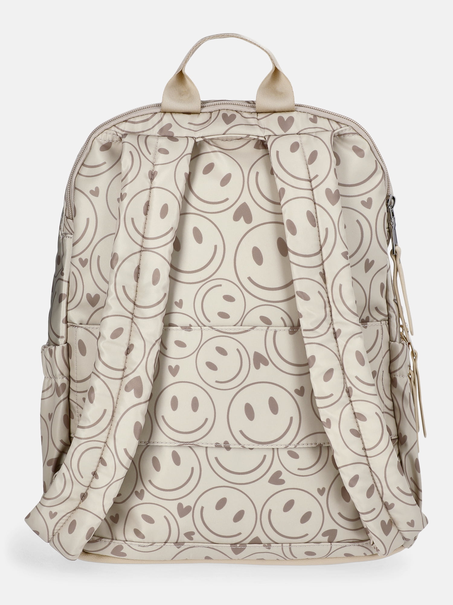 Madden NYC Women's Dome Backpack with Charm Chain Accent, Khaki Smiley