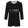 thumbnail image 4 of YUGYXL Fashion 3/4 Sleeve Tshirts for Women Mardi Gras Printed Blouse Ladies Crew Neck Tunic Comfy Tees New Orleans Parade Party Basic Fit Tops Sales, 4 of 5