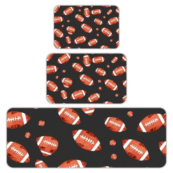 RKSupls Kitchen Rug Set 3 Piece Anti-Slip Flannel Floor Mats, Football Pattern Sports Washable Absorbent Runner Mats for Kitchen Bathroom Home Decor
