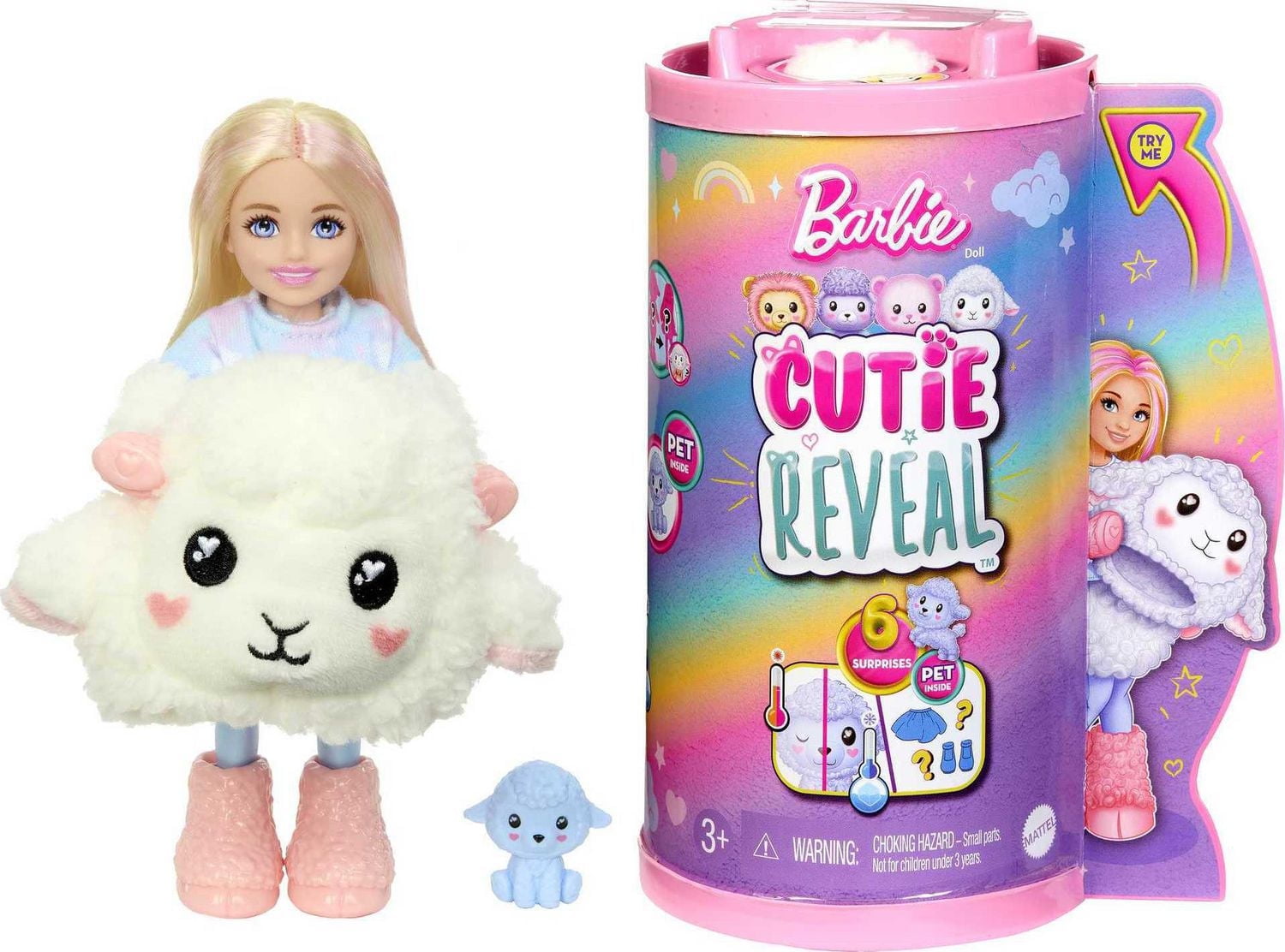 Barbie Cutie Reveal Cozy Cute Tees Series Chelsea Doll & Accessories, Plush Lamb, Blonde Small Doll