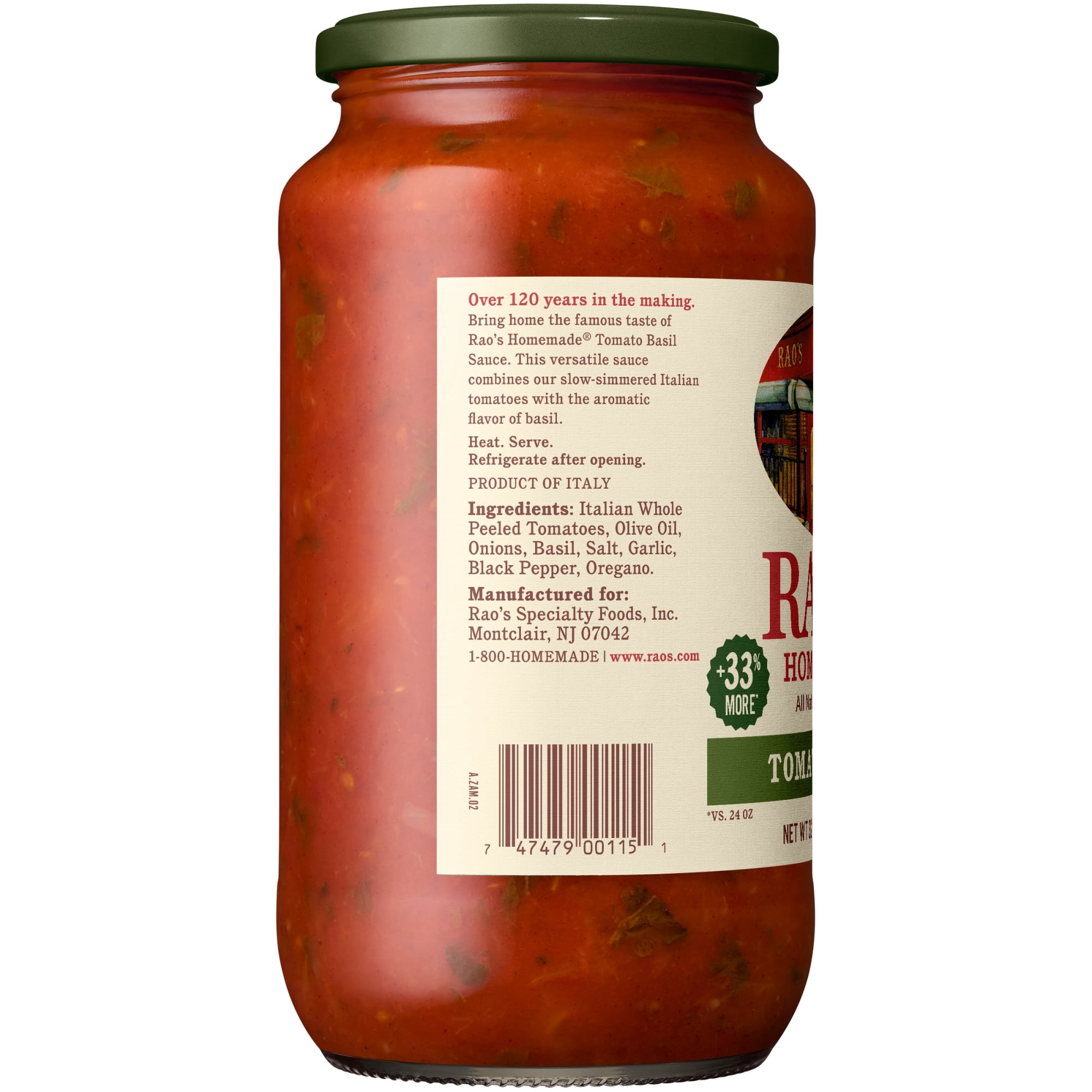 (3 pack) Rao's Homemade Tomato Basil Sauce Made with Italian Tomatoes, 32 oz