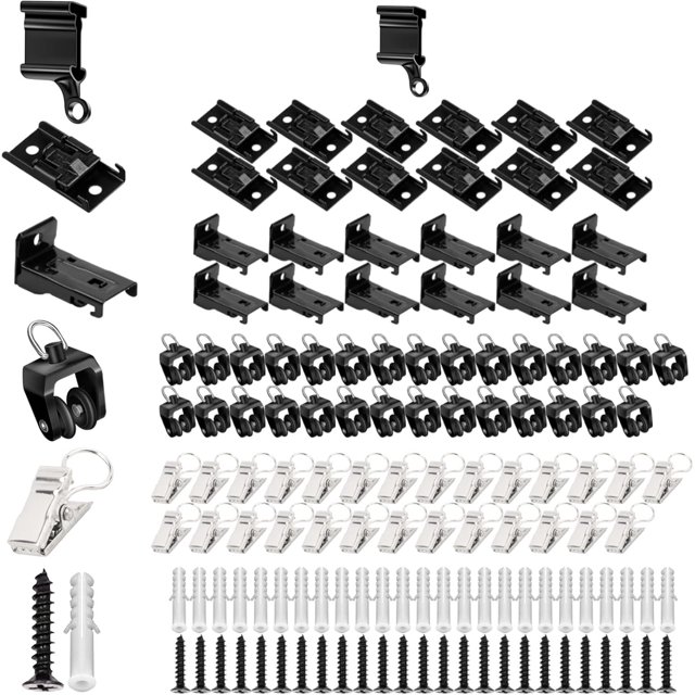 Accessories Kits for 12Ft Flexible Bendable Curtain Track Ceiling Wall Mount - Include Curtain Track Rollers, Stainless Steel Track Clips, Wall & Ceiling Mount Brackets, End Caps