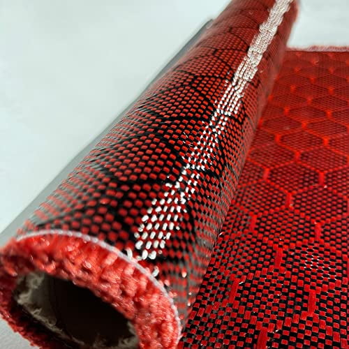 12 in Beehive Weave - Carbon Fiber Aramid Fabric - Red - 3K - 240g/meter - Advanced Carbon Fiber Cloth - 12' Wide Hemmed Fabric for Repair, DIY Projects (5 Ft)