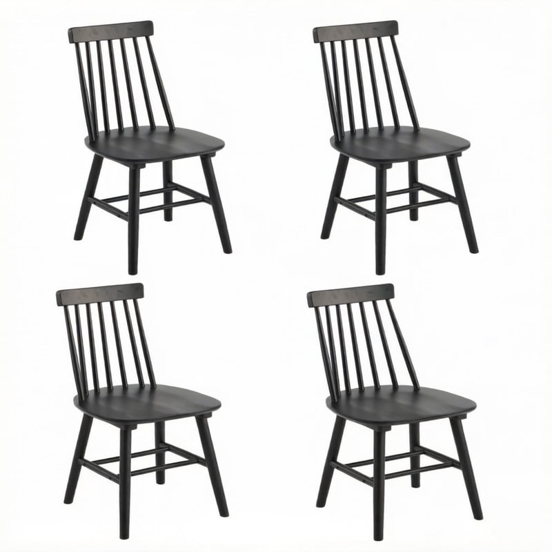 Solid Wood Dining Chairs Set of 4, Ergonomic Windsor Backrest Mid-Century Modern Armless Kitchen Side Chairs