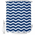 thumbnail image 2 of Navy Blue White Waterproof Fabric Shower Curtain,Abstract Waves Water Ripple Striped Waterproof Fabric Shower Curtain for Bathroom Curtains Bathtubs Hotel Shower Curtains with 12 Hooks Long 72x78in, 2 of 8